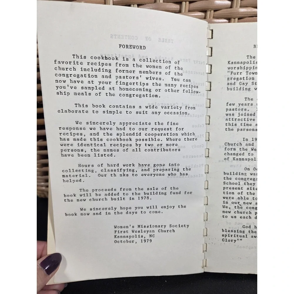 First Wesleyan Church Kannapolis‎ North Carolina Cookbook 1979 Missionary Women